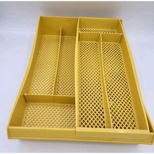 Vintage Silverware Holder With Sliding Removable Top Rack Yellow Plastic‎ Retro